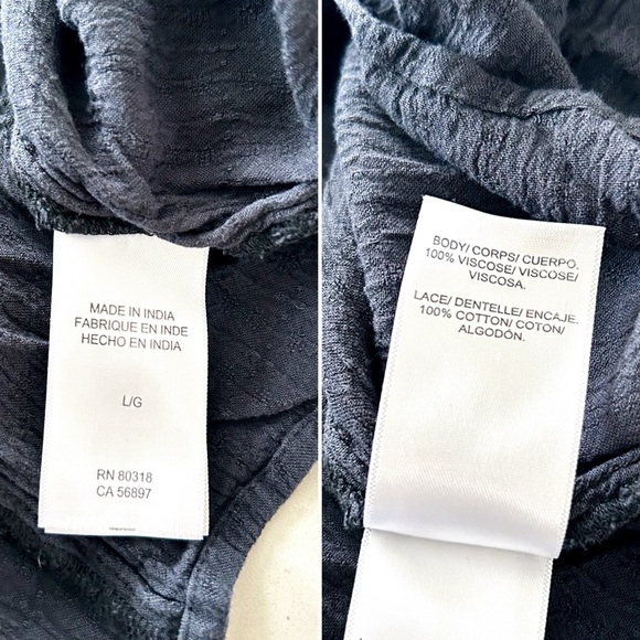 Lucky Brand Tiered Tunic Dress Black Tassel Tie V-Neck Size Large - Picture 15 of 15